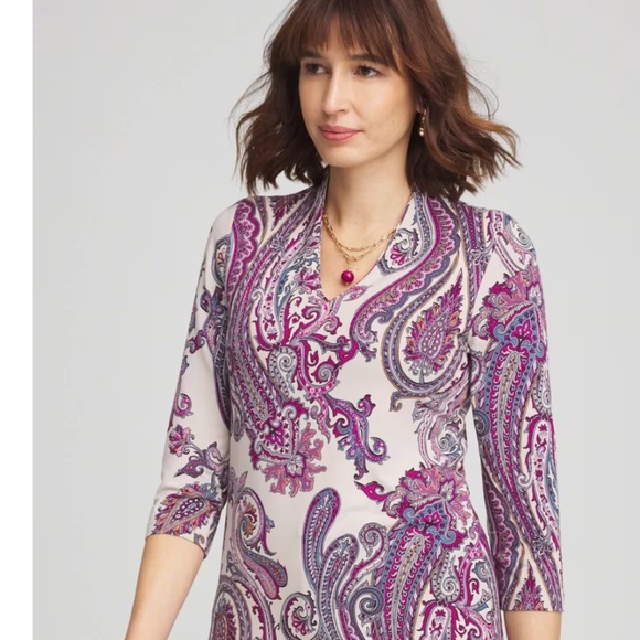 Chico's Womens Touch of Cool ¾ Sleeve Paisley T Shirt Sz 3 = US XL Boho Office - Picture 1 of 14